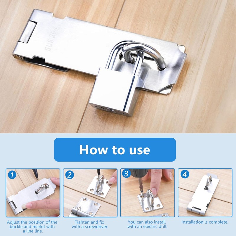 Shed Door Latch Clasp Lock, Stainless Steel Padlock Hasp, Security