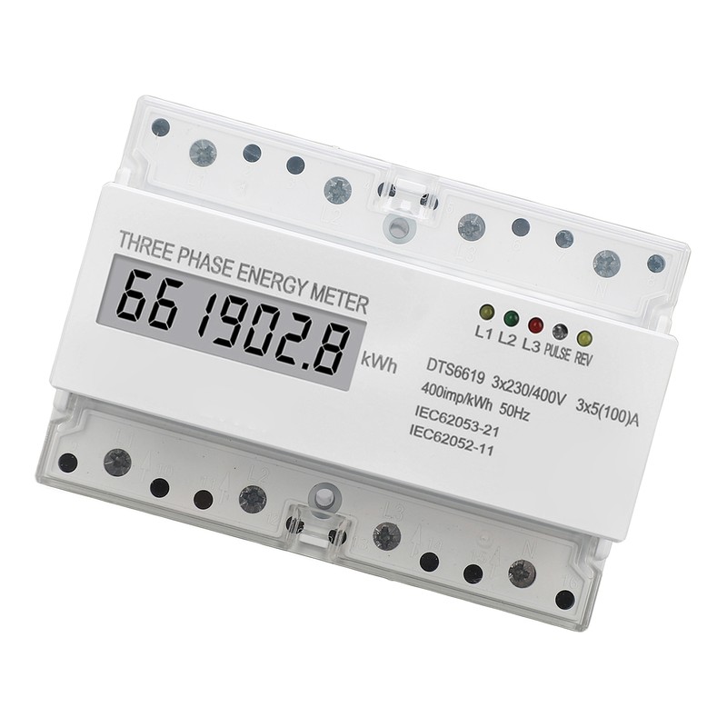 3 Phase Energy Meter DIN Rail Mount Electricity Usage Monitor