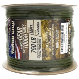 TOUGH-GRID 750lb Camo Green Paracord/Parachute Cord - Genuine Mil Spec Type IV 750lb Paracord Used by The US Military (MIl-C-5040-H) - 100% Nylon - 500Ft. - Camo Green