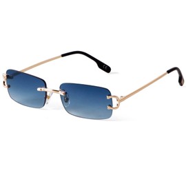 JUDOO Retro Rimless Rectangle Sunglasses for Men Women Trendy Frameless Tinted Lens Eyewear, Gradient Blue