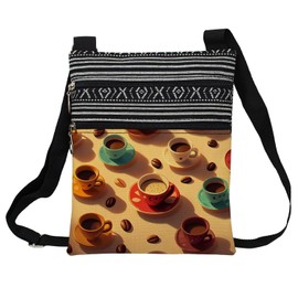 LiuenMgg Coffee Cup Messenger Bag Small Ethnic Pattern Printed Adjustable Strap Crossbody Zipper Bag Coffee Cup Phone Bag Wallet Cute Shoulder Handbag for Women Friends
