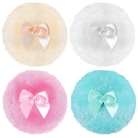 Wanmu 4Pcs Large Fluffy Powder Puff, 3.5 Inch Powder Puff for Body Powder, Soft Washable Reusable Velour Face Body Powder Puff, Body Powder Applicator, Loose Powder Puffs Wet Dry Makeup Tool