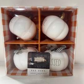 Rae – THANKSGIVING & FALL Collection 1 | Pumpkin Mugs, Canisters, Bowls, Napkins, Candles, Ornaments, Décor & More – Dunn By Magenta (GRATEFUL, THANKFUL, BELIEVE, GATHER Pumpkin Decor Set of 4)