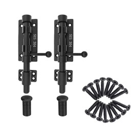 Sliding Bolt Gate Bolt Thickened Heavy Duty Door Bolt Lock 304 Stainless Steel Bolt Bolt Black Solid Gate Lock Door Latches with Screws and Dust Container