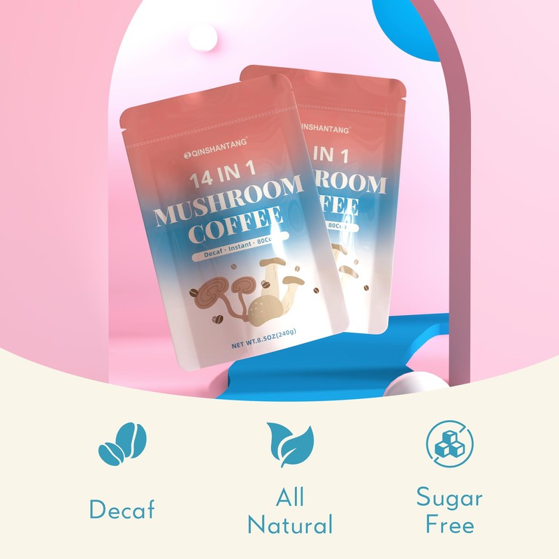Decaf Mushroom Coffee, Instant Coffee Mix, 80 Servings | Sugar-Free,