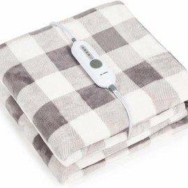 WOOMER [5 Year Warranty] Heated Throw Electric Throw(50"x 60"), Soft Flannel Fast Heating Blanket, 4 Heating Levels & 4H Auto Off, Machine Washable, Over-Heat Protection - Color: New