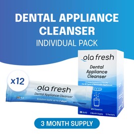 Ola Fresh Dental Appliance Cleanser, Professional Denture and Retainer Powder Cleanser (Mint Essence Flavor, 24 Packets, 3 Month Supply)
