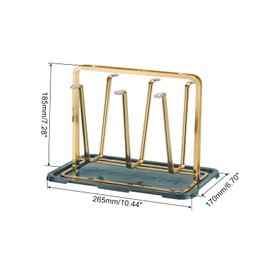 uxcell Cup Drying Rack with Drain Tray, 265x185mm Bottle Drying Rack, 6 Cups Mug Glass Bottle Organizer with Silicone Protective Hooks for Home Counter, Office, Kitchen (Gold)