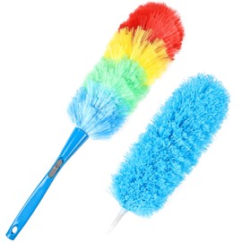 iHUFeather Rainbow Static Duster 24inch Reusable Microfiber Electrostatic Dusters with 2 Beandable and Washable Duster Head for Cleaning Home, Office, Car