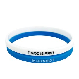 MMIUAEG 2PCS GOD IS FIRST BRACELET, GOD IS FIRST IM SECOND Motivational Inspirational Bracelets, Bible Verses Cross Bracelets Christian Faith Rubber Bracelets for Women Men (Whiteblue)