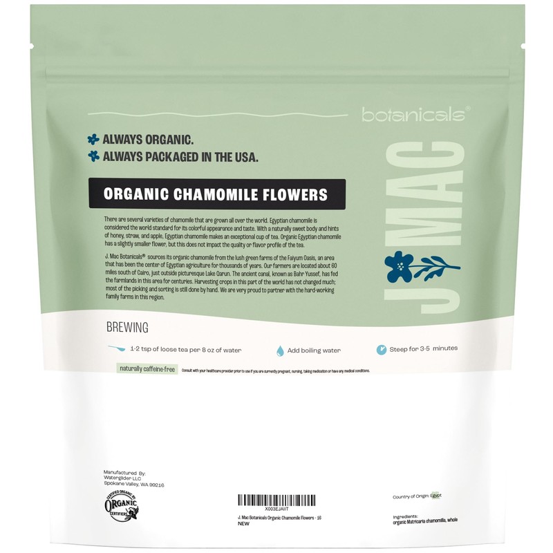 J Mac Botanicals, Organic Chamomile Flowers (1 pound), Certified USDA