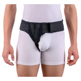 FlexaMed Right Side Inguinal Hernia Groin Belt with Compression Pad Black (M 32-36)