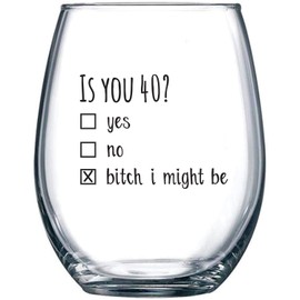 Gelid 40th Birthday Gifts for Women and Men Wine Glass - Funny Is You 40 Gift Idea for Mom Dad Husband Wife – 40 Year Old Party Supplies Decorations for Him, Her - 15oz
