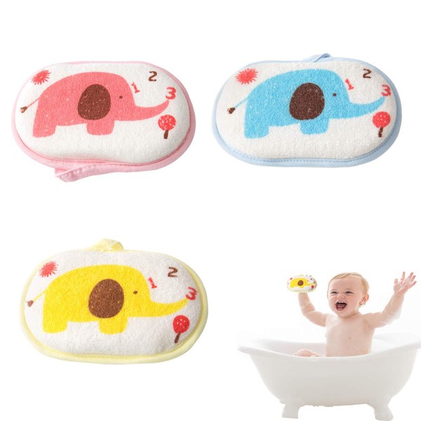 OBTANIM Esponja de baño para bebé, esponja de espuma suave, esponja natural para bañarse, esponja para el cuerpo de la ducha para niños, bebés, hombres y mujeres, juego de 3