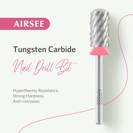 AIRSEE Tungsten Carbide Acrylic Nail Drill Bit Efile Electric File Machine Head Tip for Manicure Polishing Art Remove Gel 3/32" 2 Way Beginner Safety Round Top Cylinder Barrel 3X Coarse-3XC