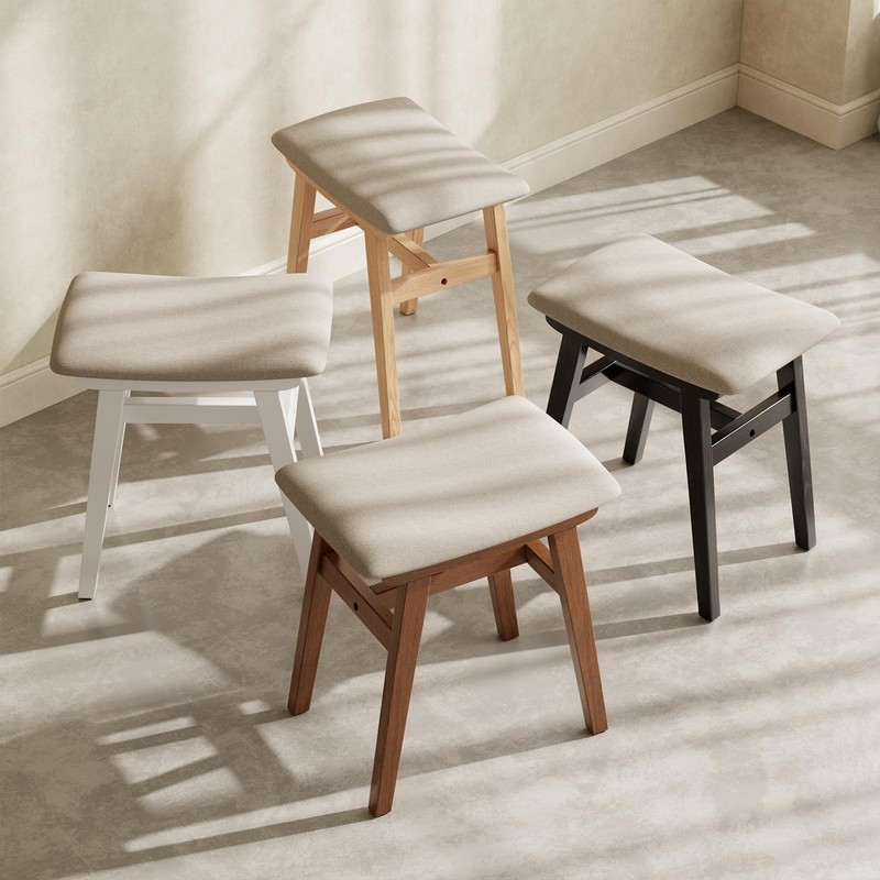 Muwuele Solid Wood Vanity Stool, Compact Makeup Chair with Saddle