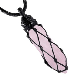 TUMBEELLUWA Hexagonal Rose Quartz Crystal Points Pendant Necklace for Unisex Wrapped Stone Wand Pendant with Adjustable Cord