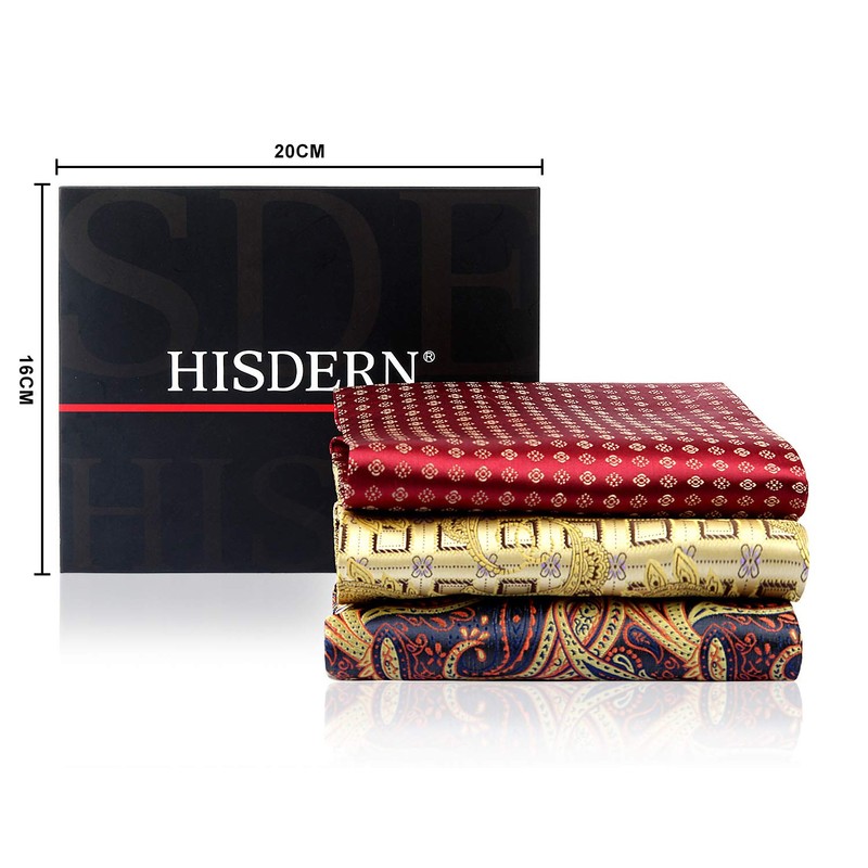 HISDERN Men's Check Polka Dot Floral Jacquard Woven Ascot Set,