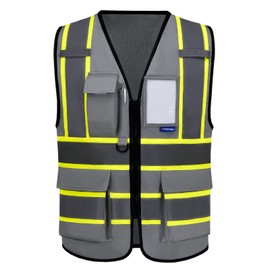 AYKRM 11 colors available grey hi vis vest High Visibility Reflective Safety Vest for Women Men High Visibility Security with Pockets Zipper Front Meets ANSI/ISEA Standards