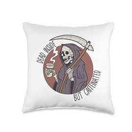 Smarty Pants Designs Dead Inside But Caffeinated Skeleton, Reaper Coffee Lover Throw Pillow, 16x16, Multicolor