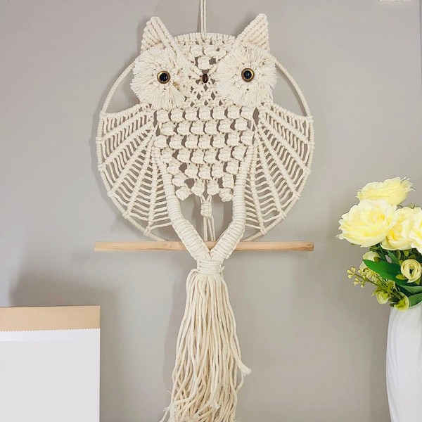 XnxnzhHo Owl Macrame Wall Hanging, Boho Hand Woven Tapestry, Summer