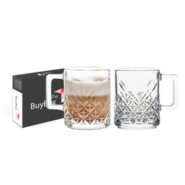 GOSOYO Vintage Glass Coffee Mugs, Tea and Latte Glasses, Coffee Glasses, Cappuccino Cups, Glass Mugs for Hot Drinks with Handles (2 Pcs (250ml))