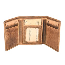 Mens Real Leather RFID Protected Tri-fold Wallet Credit Cards Banknotes ID Card Holder HLG707 (Oil Tan)