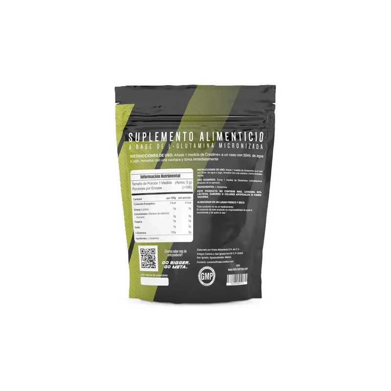 Glutamina Meta Nutrition 500 Gramos 100 Servicios Sin sabor