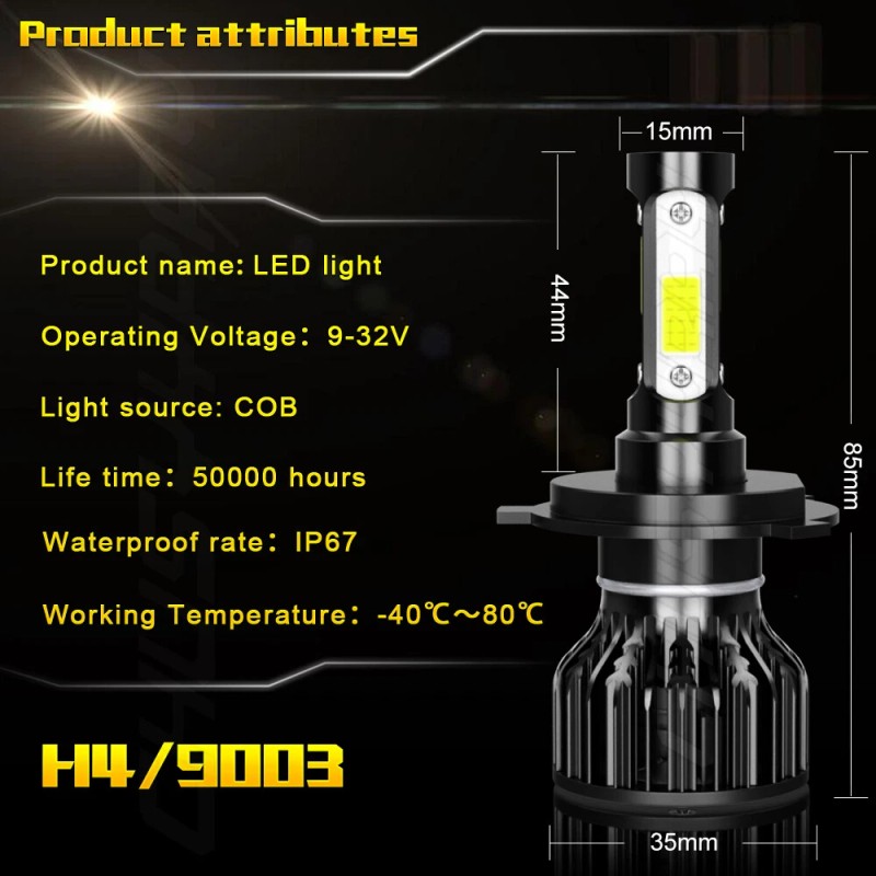 CHUSYYRAY H4 9003 LED Headlights High Low Beam Bulb 90W