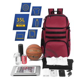 Large Basketball Bag Backpack for Men Women Kids Basketball Bookbag with Ball Compartment Shoes Bag 35L Capacity Boys Girls Soccer Ball Bag Gym Backpack Fit Volleyball Football Sports Travel School
