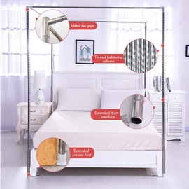 Foreate Canopy Bed Frame Stainless Steel Queen Size Bed Canopy Frame & Bed Poles, Fit for Four-Corner Bed and Mosquito Curtains, Queen (Silver)