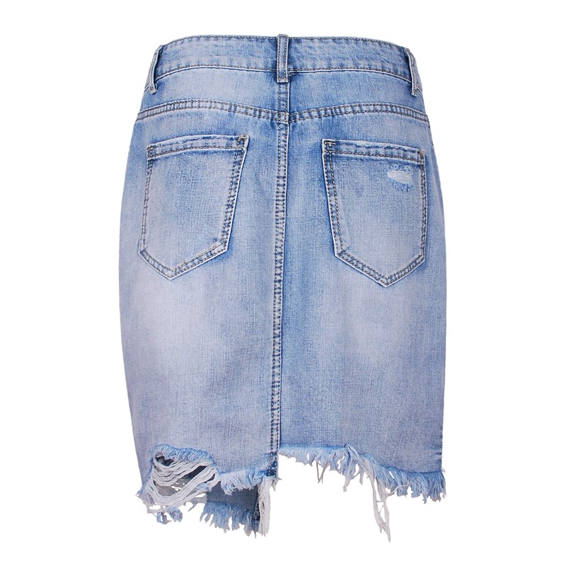 Fraternel Women's Vintage Destroyed Denim Skirt, lightblue