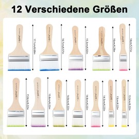 Wide Flat Brush Set Acrylic Brush Set 12 Pieces 12 Sizes Watercolour Acrylic Paint Oil Paint Brush with Wooden Handles Brush Set Artist Set for Oil Painting Watercolour Oil Painting