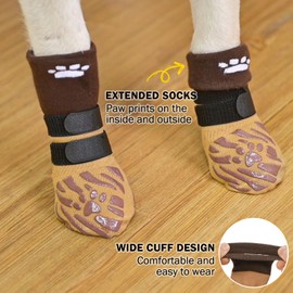 SCENEREAL Dog Socks to Prevent Licking Paws for Hot/Cold Pavement, Dog Boots & Paw Protectors for Small Medium Large Dogs, Senior Dog Grippy Socks Booties for Hardwood Floors Winter Outdoor, Khaki S