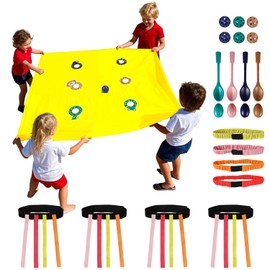 CT SPORTS 4-in-1 Outdoor Team Challenge Game Set – Includes Hole Tarp Ball Game, Spoon Relay, 3-Legged Race, Tail Tag Game – Party Activity Set for Backyard, Family Gatherings & Team Building