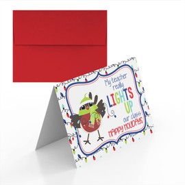 Amanda Creation Cute Bird With Holiday Lights Themed Happy Holidays Blank Cards Single (1) Holiday Greeting Card For Teacher, 4"x 6" (when folded)