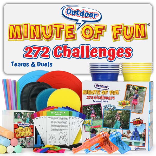 Minute of Fun OUTDOOR Party Game - 272 Minute to Win It Games, Fun Games for Family, Activities for Teens, Backyard Competitions, Outdoor Parties, Activities for Teens, Park, Camping, 2-12 Players!