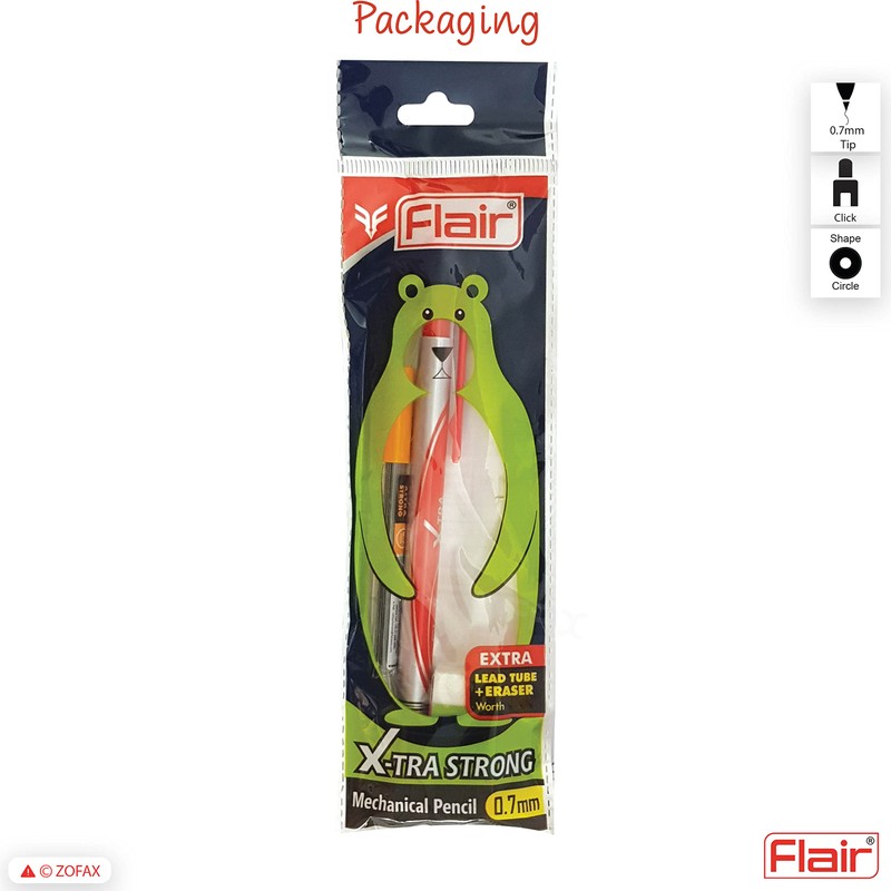 0.7mm FLAIR X-Tra Strong 2B Mechanical Pencils Rubber Tipped (RED