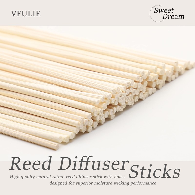 VFULIE 100PCS Reed Diffuser Sticks, 10 Inch Natural Rattan Wood