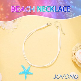 Jovono Seestern-Halskette, Seestern-Halskette, Sommer-Strand-Halsschmuck für Damen (Blau)