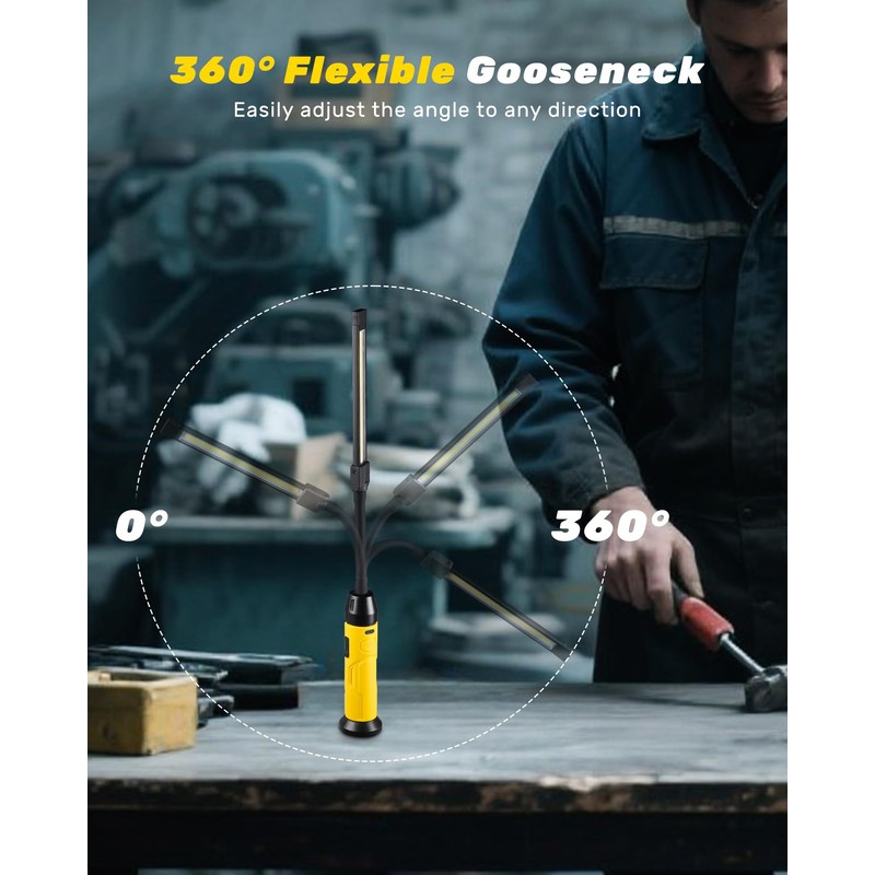 Napatyre Magnetic LED Work Light Rechargeable,1000LM Flexible Gooseneck Magnetic Flashlight