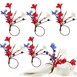 Independence Day Flower Napkin Rings Set of 5 4th of July Napkin Ring Holder Patriotic Napkin Rings Blue Red White Dinning Table Decoration