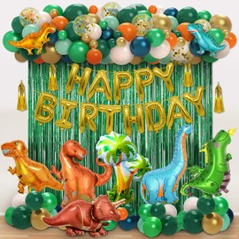 Dinosaur Birthday Decorations, 113pcs Dinosaur Party Decorations Include Dinosaur Balloons, Happy Birthday Balloons, Curtains for Dinosaur Themed Party Baby Shower Decorations Supplies Boys Kids