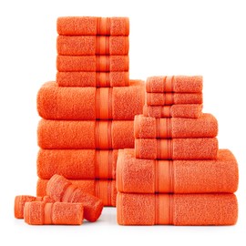 Lane Linen 100% Cotton Luxury Bath Towel Set - 18 Pieces - Zero Twist, Super Soft & Highly Absorbent - 6 Bath, 6 Washcloths, 6 Hand Towels for Bathroom - Minimal Lint & Fading, Pre Shrunk - Tiger Lily