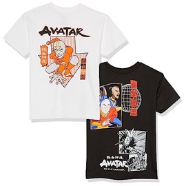Avatar The Last Airbender Boys Aang, Katara, Sukko 2-Pack Bundle Set Nickelodeon T-Shirt, Black/White, 14-16 US