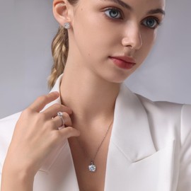 KRKC Moissanite Necklace for Women: Birthday Gift for Women, S925 Sterling Silver, Single Diamond 0.5/1.0/2.0/3.0/4.0ct, Artificial Diamond, 4-Prong Setting, Hypoallergenic, White Gold Plated, Simple