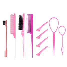 Lovgrin Peine de Triple Burla, 10 Pcs Peine para Peinar Cabello, Kit de Peines para Peinar el Cabello, Cepillo de Nailon para Cabell, Cepillos de Peine para Burlas para el Cabello para Mujeres (Rosa)