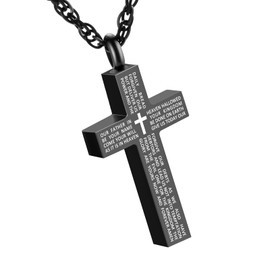 Cremation Cross Necklace for Ashes Stainless Steel Scripture Urn Necklace for Ashes Memorial Jewelry Ashes Holder