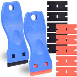 2pcs 1.5” Plastic Razor Scraper with Comfort Handle, Multipurpose Double Edge Blade, One-clip Change Blade, Non-scratch for 3D Printer, Kitchen, Removing Labels, Stickers, Decals, Glue