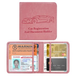 Ohleats Car Registration Insurance Holder, Leather Glove Box License Wallet Case with Magnetic Shut, Automotive Paperwork Document Organizer Card Holder for Women, Car Accessories (Pink, Small)